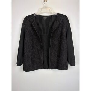 Ann Taylor Black Wool Alpaca Blend Open Front Cardigan Sweater Small Soft Knit